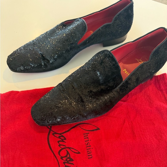 Christian Louboutin Shimmering BlackFur Loafers
